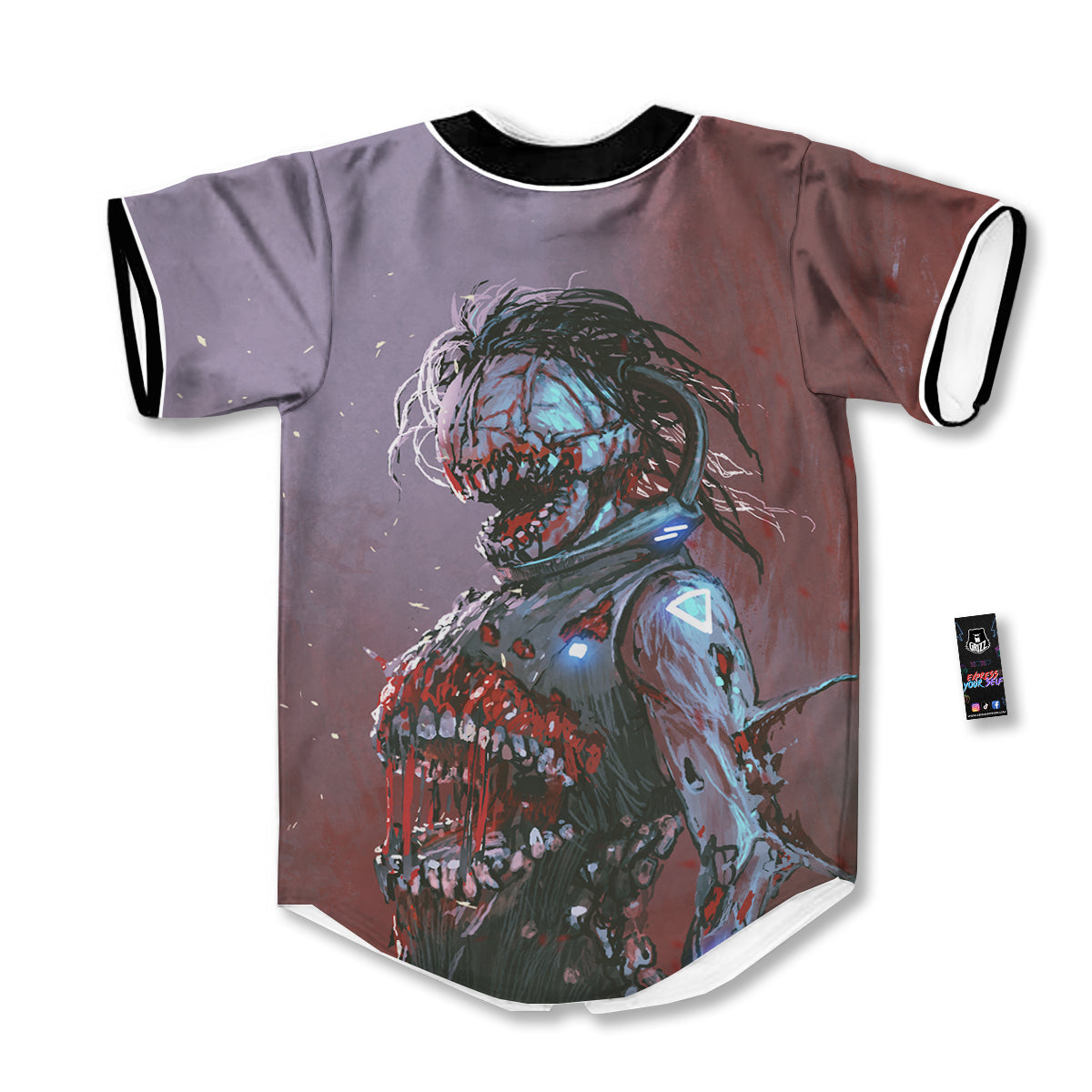 Watercolor Creepy Monsters Open Mouth Print Baseball Jersey-grizzshop