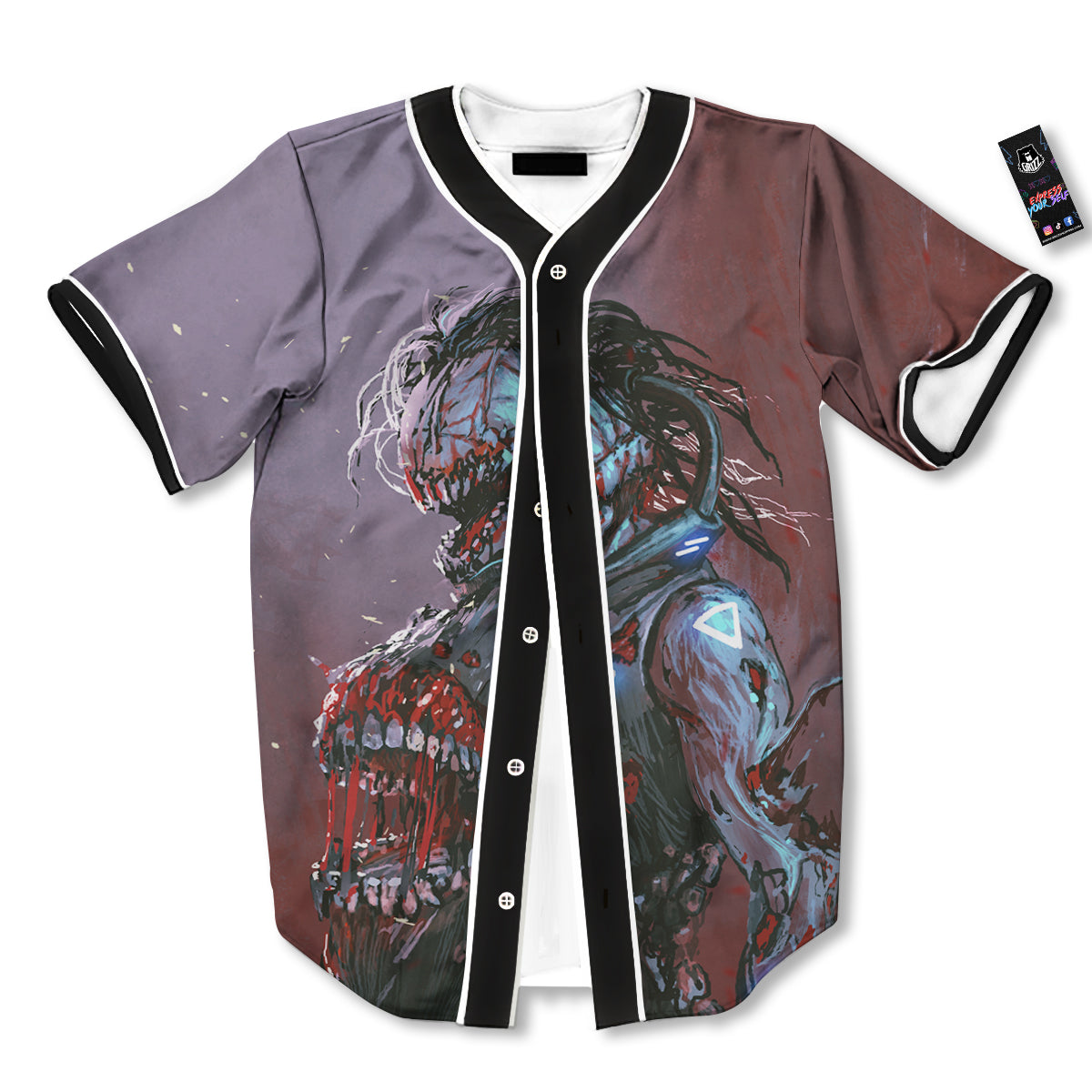 Watercolor Creepy Monsters Open Mouth Print Baseball Jersey-grizzshop