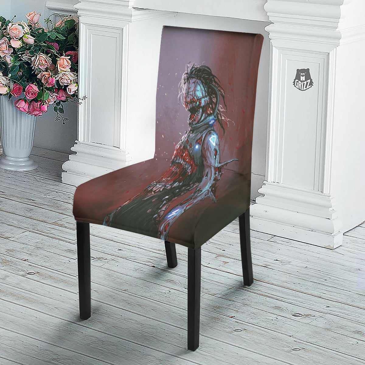 Watercolor Creepy Monsters Open Mouth Print Dining Chair Slipcover-grizzshop