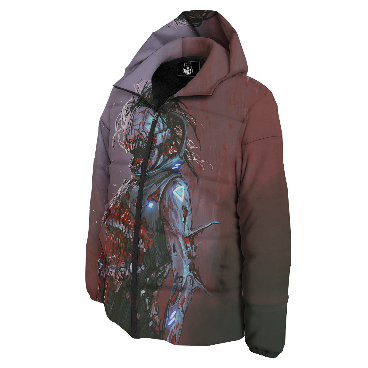 Watercolor Creepy Monsters Open Mouth Print Down Jacket-grizzshop
