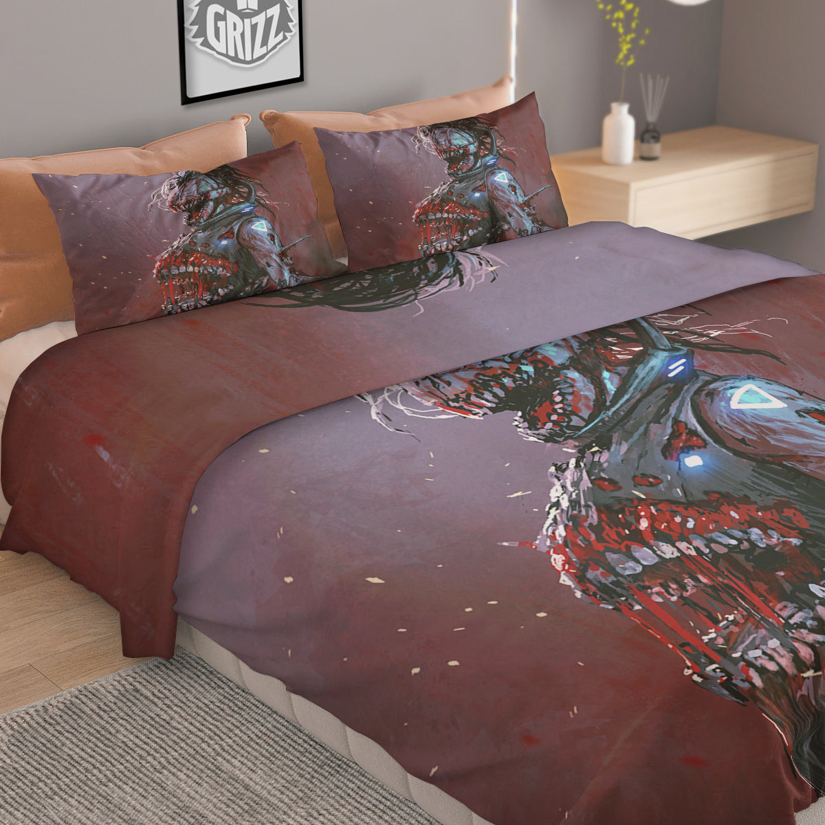 Watercolor Creepy Monsters Open Mouth Print Duvet Cover Bedding Set