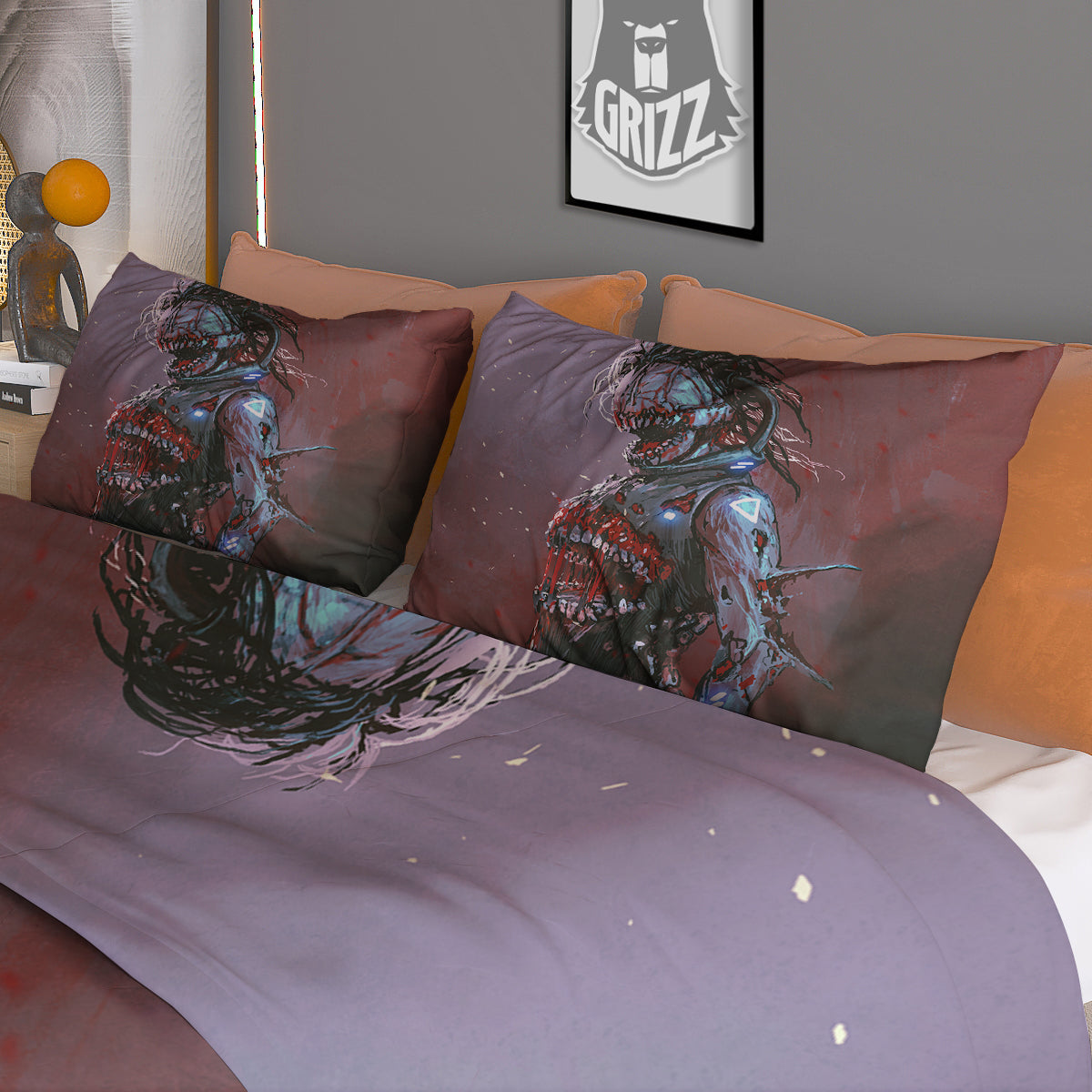 Watercolor Creepy Monsters Open Mouth Print Duvet Cover Bedding Set