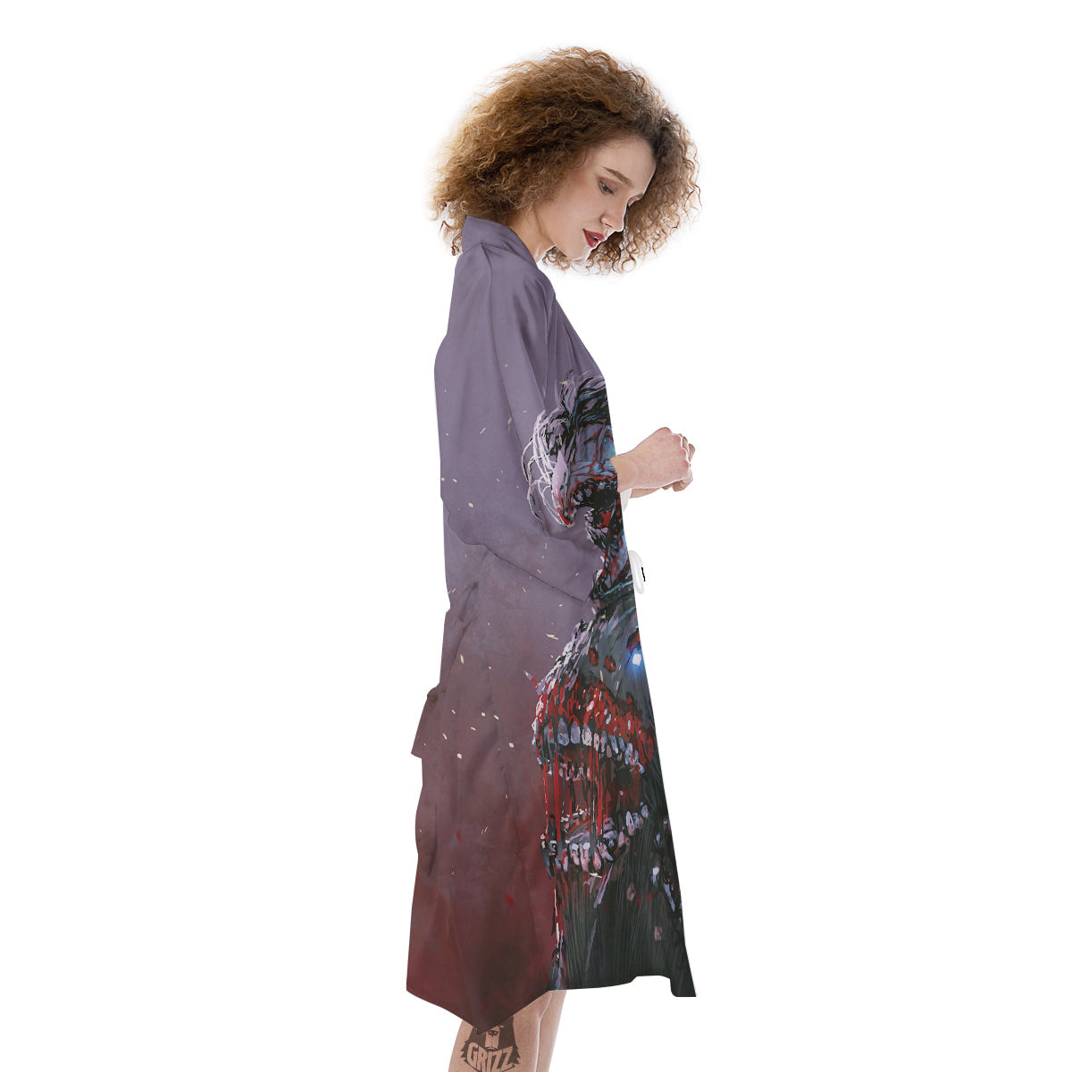 Watercolor Creepy Monsters Open Mouth Print Kimono-grizzshop