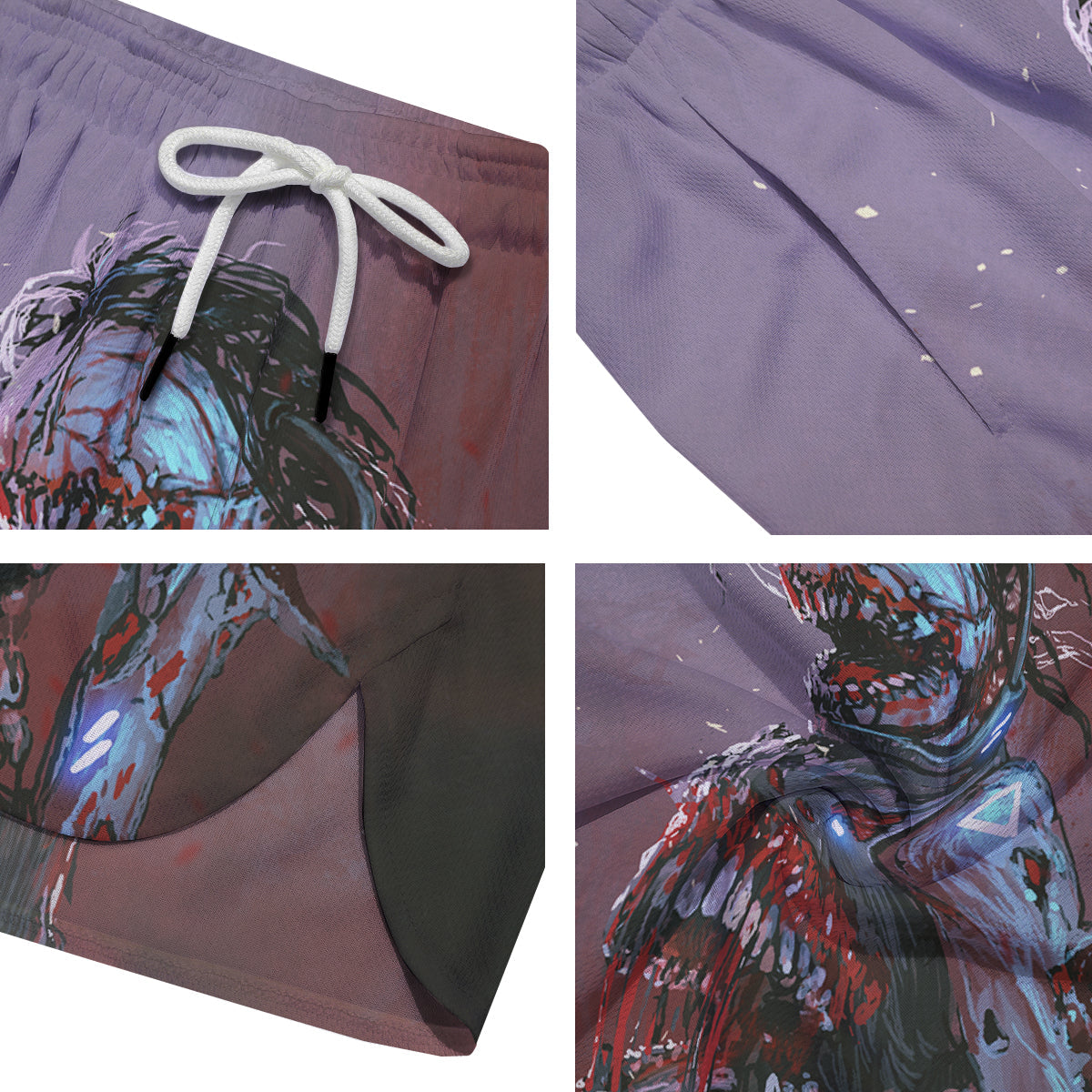 Watercolor Creepy Monsters Open Mouth Print Men's Running Shorts-grizzshop
