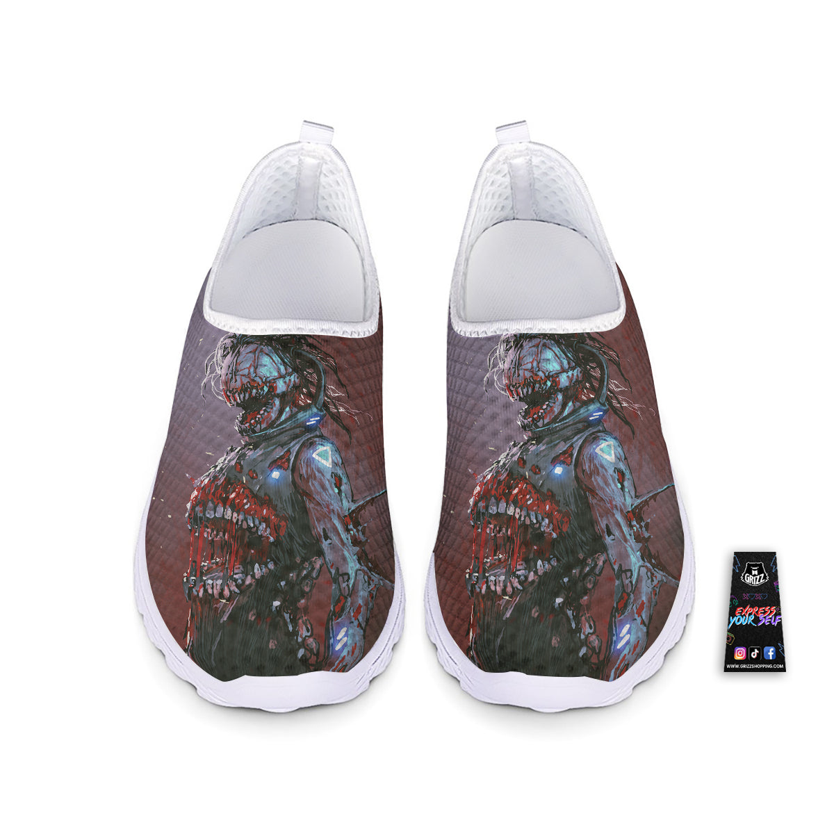 Watercolor Creepy Monsters Open Mouth Print Nurse Shoes-grizzshop
