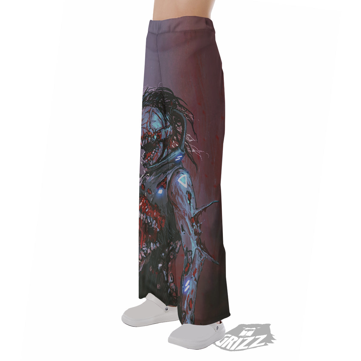 Watercolor Creepy Monsters Open Mouth Print Pajama Pants-grizzshop