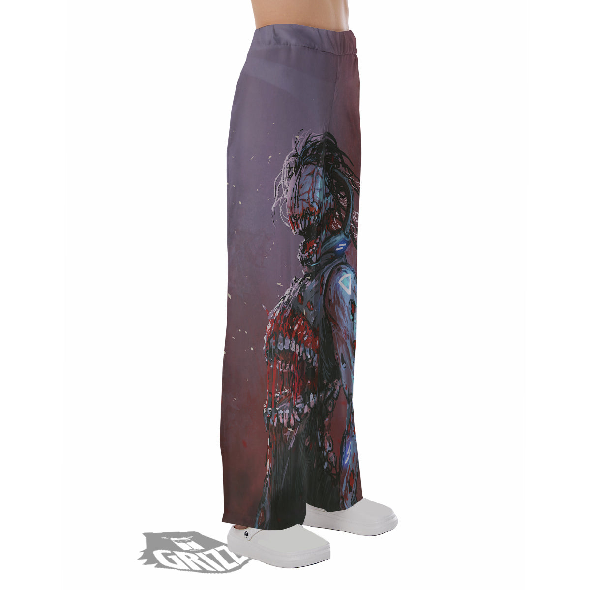 Watercolor Creepy Monsters Open Mouth Print Pajama Pants-grizzshop