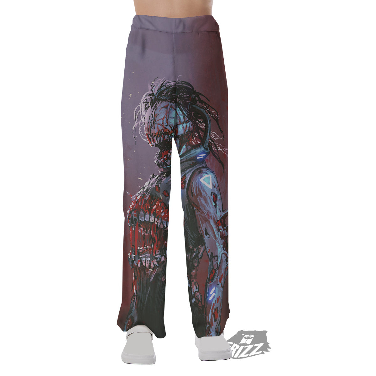 Watercolor Creepy Monsters Open Mouth Print Pajama Pants-grizzshop