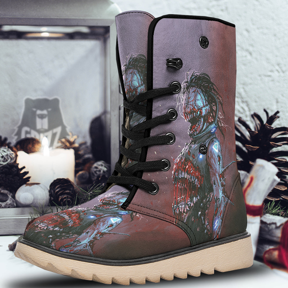 Watercolor Creepy Monsters Open Mouth Print Snow Boots-grizzshop