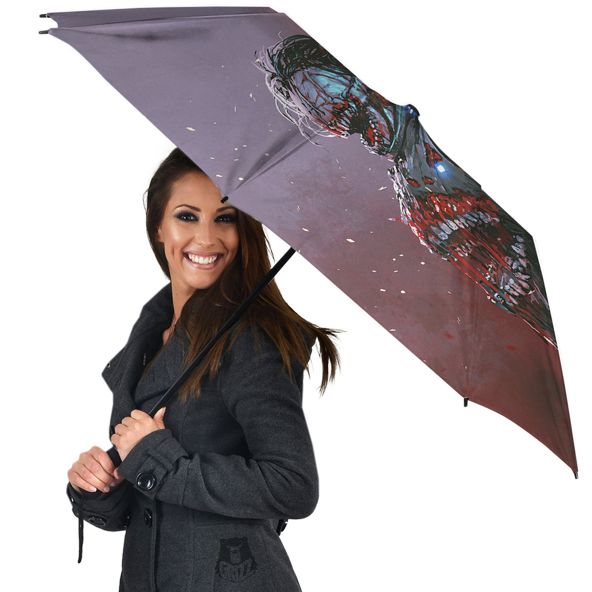 Watercolor Creepy Monsters Open Mouth Print Umbrella-grizzshop