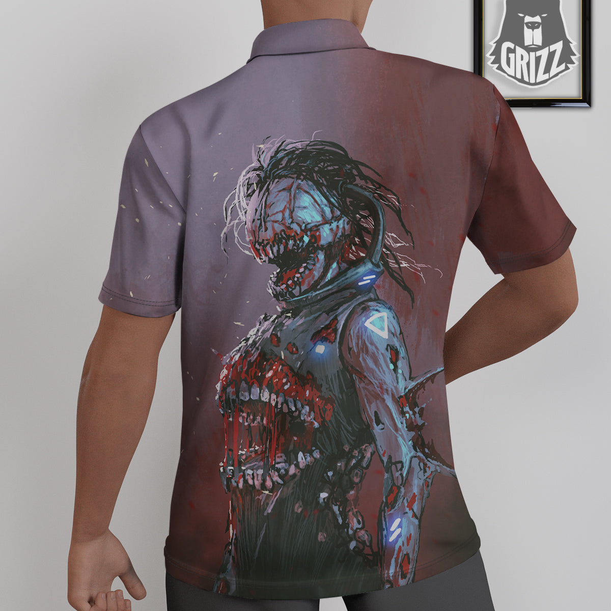 Watercolor Creepy Monsters Open Mouth Print Untucked Shirts-grizzshop