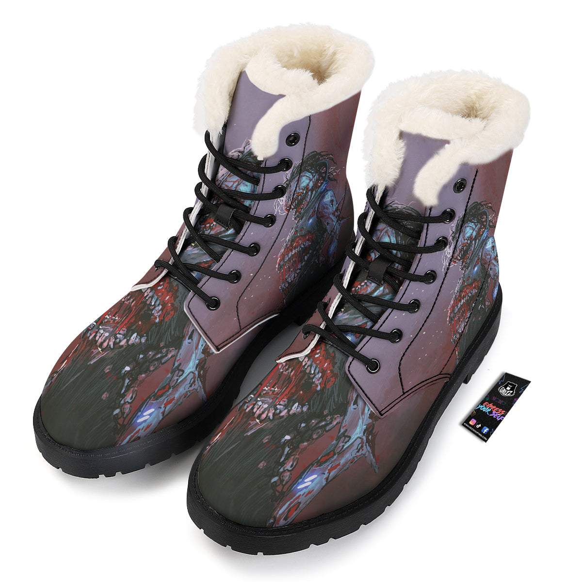 Watercolor Creepy Monsters Open Mouth Print Winter Boots-grizzshop