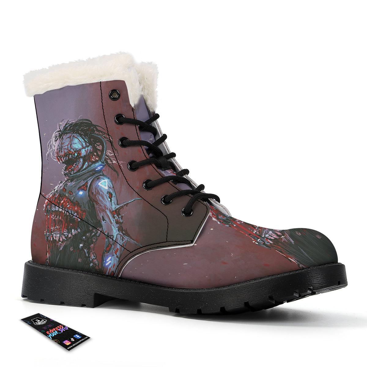 Watercolor Creepy Monsters Open Mouth Print Winter Boots-grizzshop