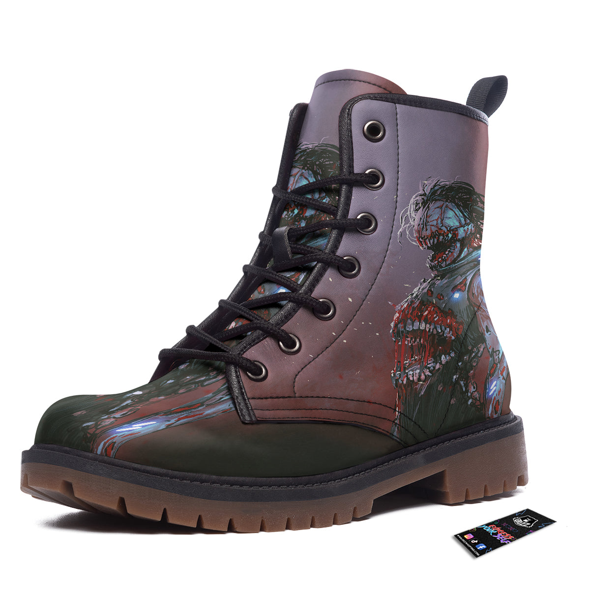 Watercolor Creepy Monsters Open Mouth Print Work Boots-grizzshop