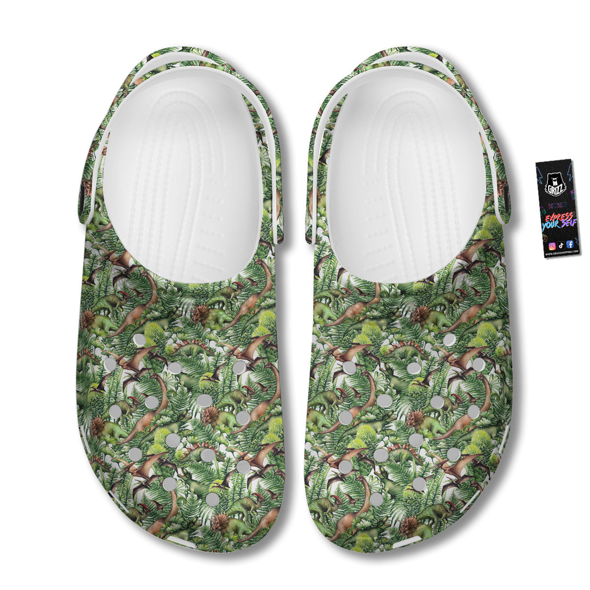 Watercolor Dinosaurs Plants Print Pattern Clog-grizzshop