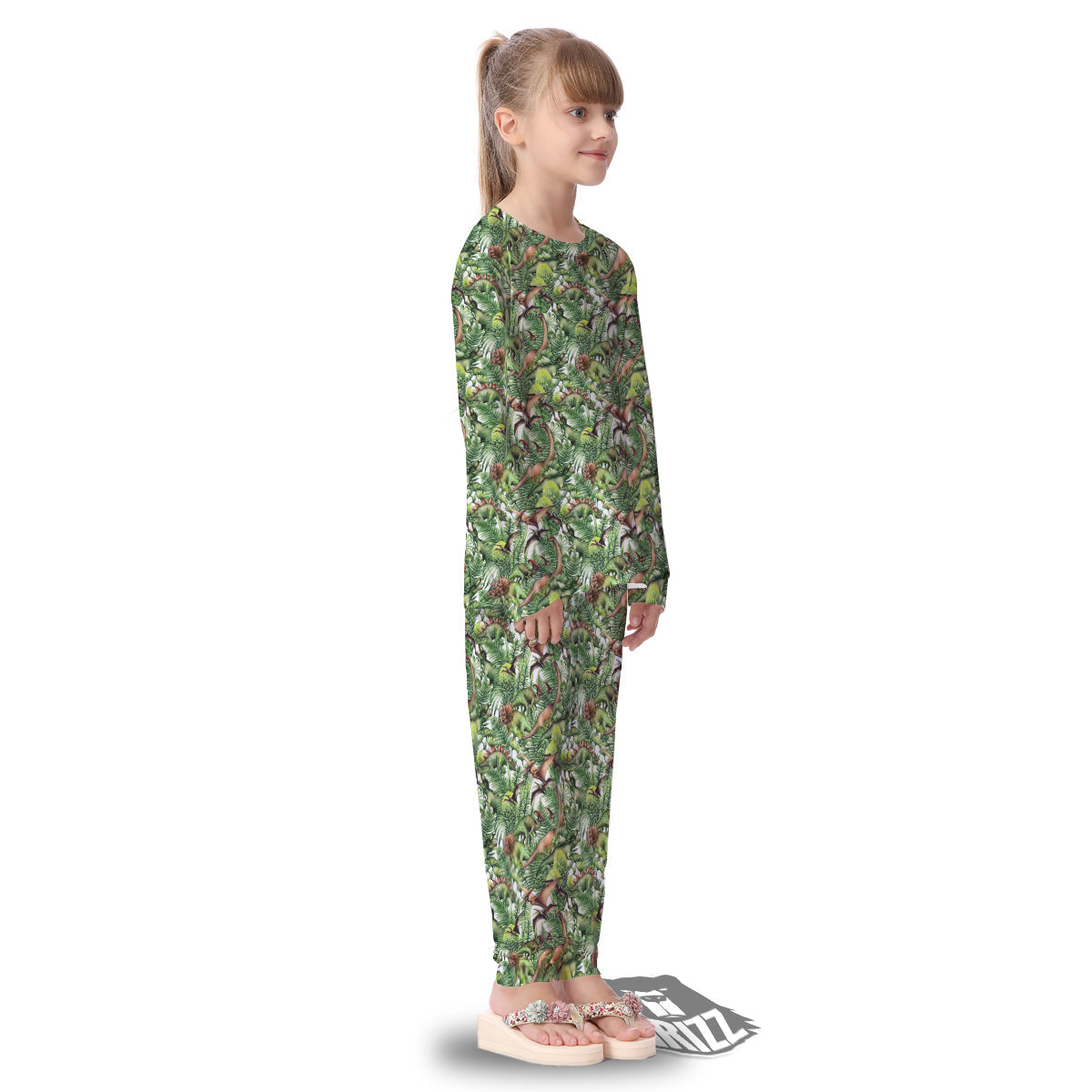 Watercolor Dinosaurs Plants Print Pattern Kid's Pajamas-grizzshop