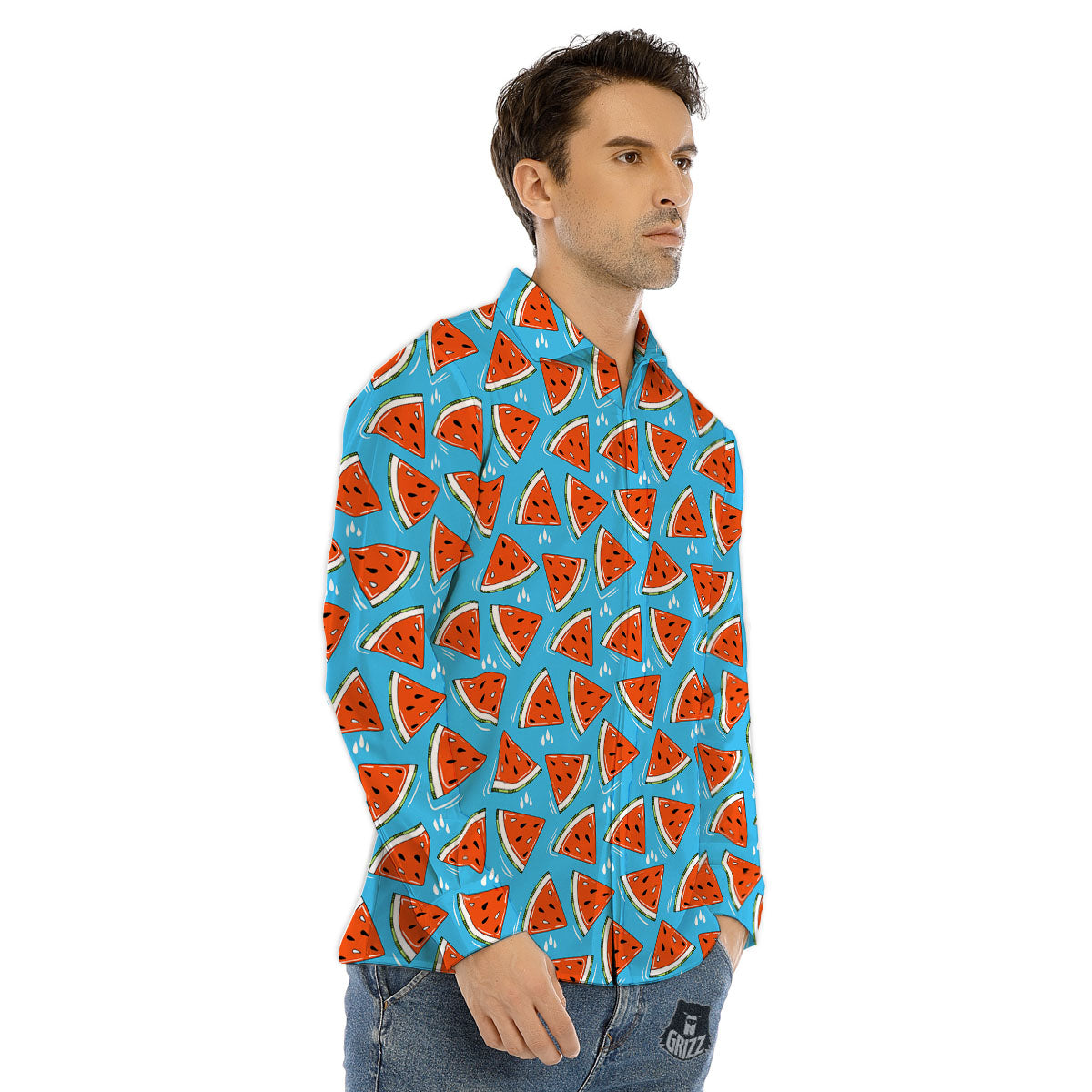 Watercolor Dinosaurs Plants Print Pattern Men's Dress Shirts-grizzshop