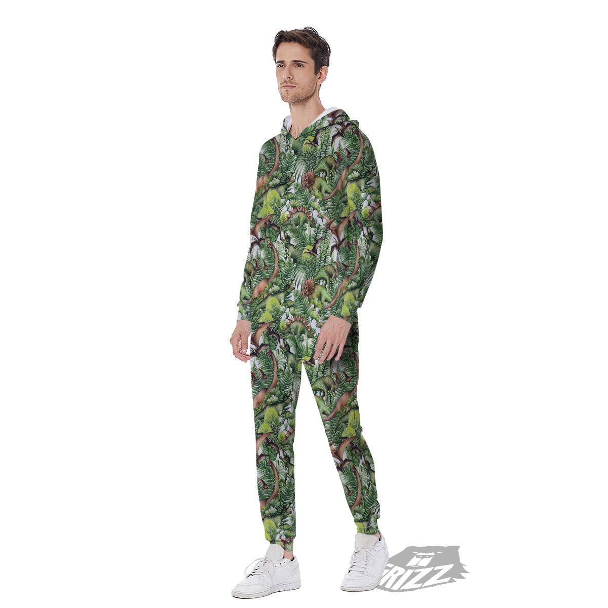 Watercolor Dinosaurs Plants Print Pattern Men's Jumpsuit-grizzshop
