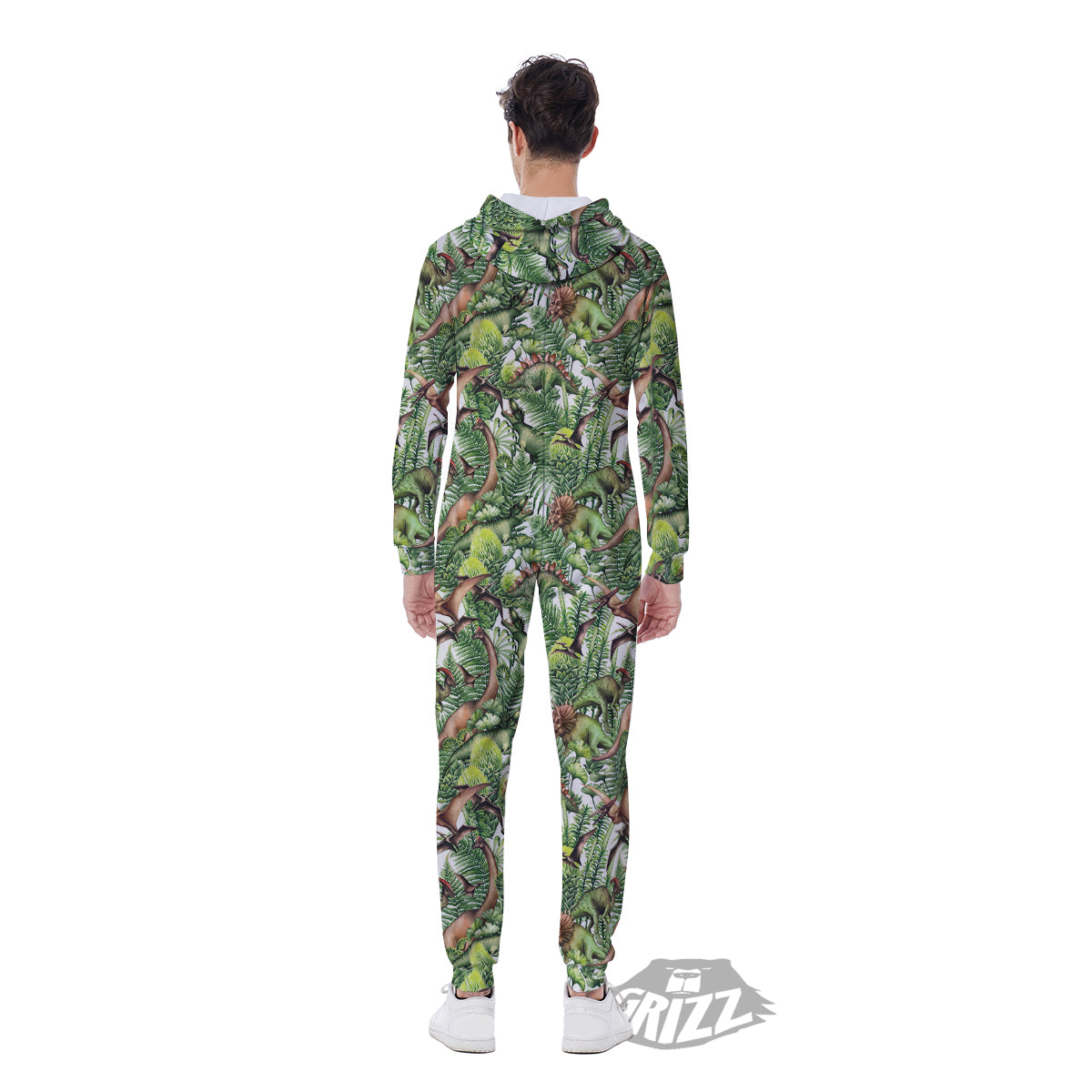 Watercolor Dinosaurs Plants Print Pattern Men's Jumpsuit-grizzshop