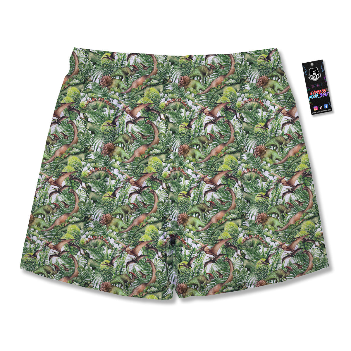 Watercolor Dinosaurs Plants Print Pattern Men's Running Shorts-grizzshop