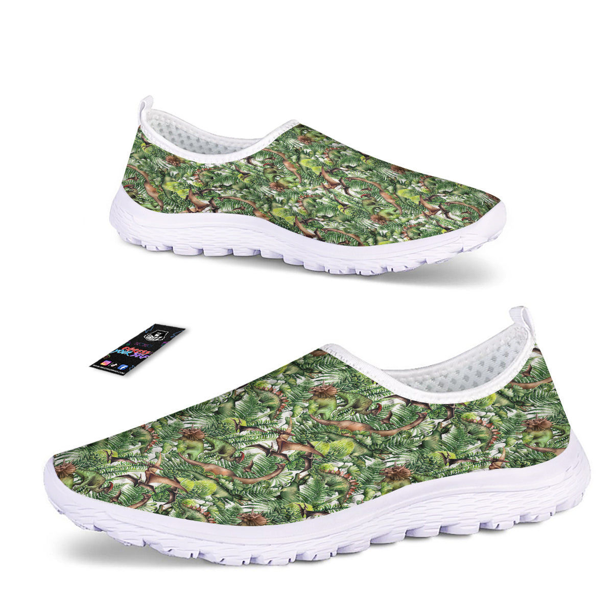 Watercolor Dinosaurs Plants Print Pattern Nurse Shoes-grizzshop