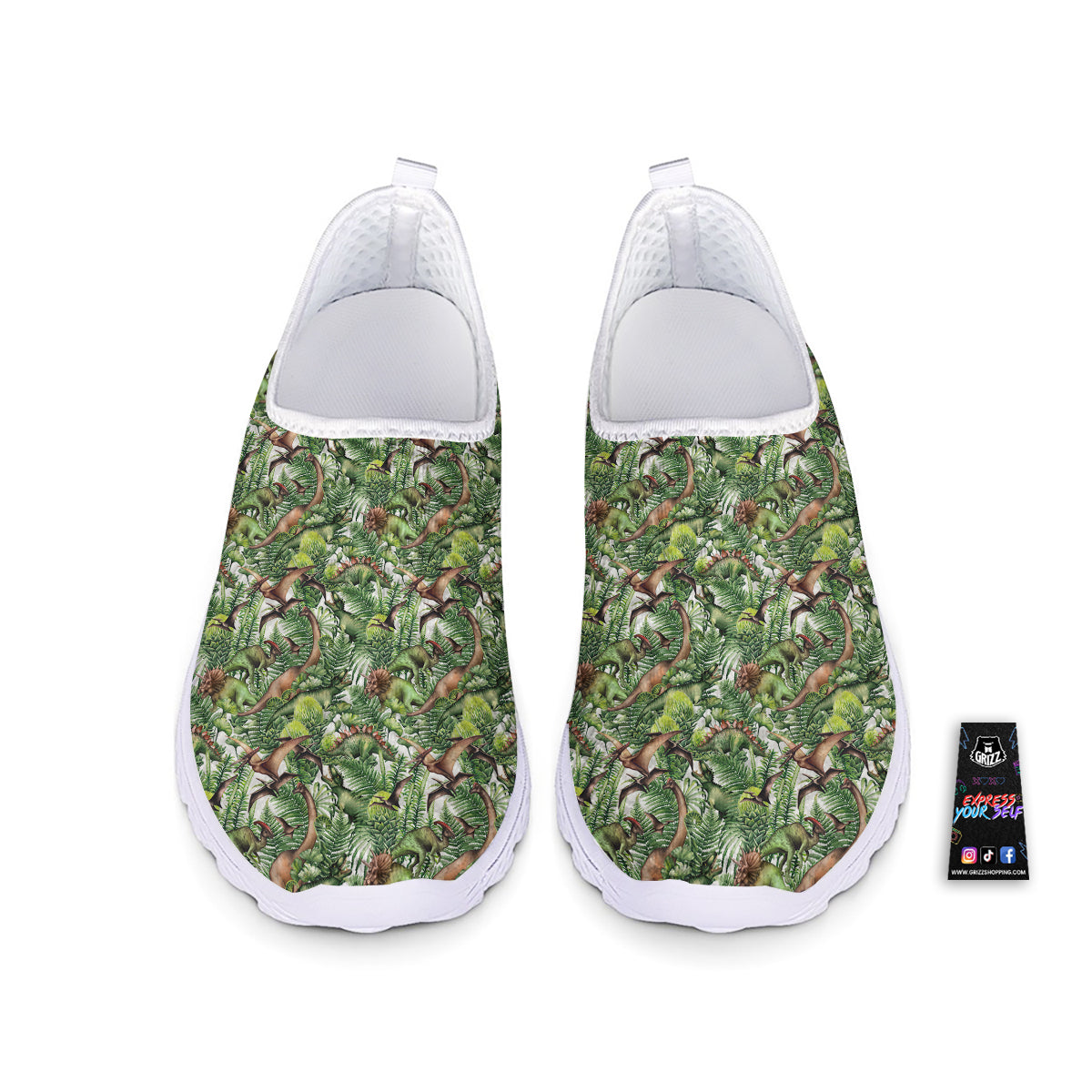 Watercolor Dinosaurs Plants Print Pattern Nurse Shoes-grizzshop