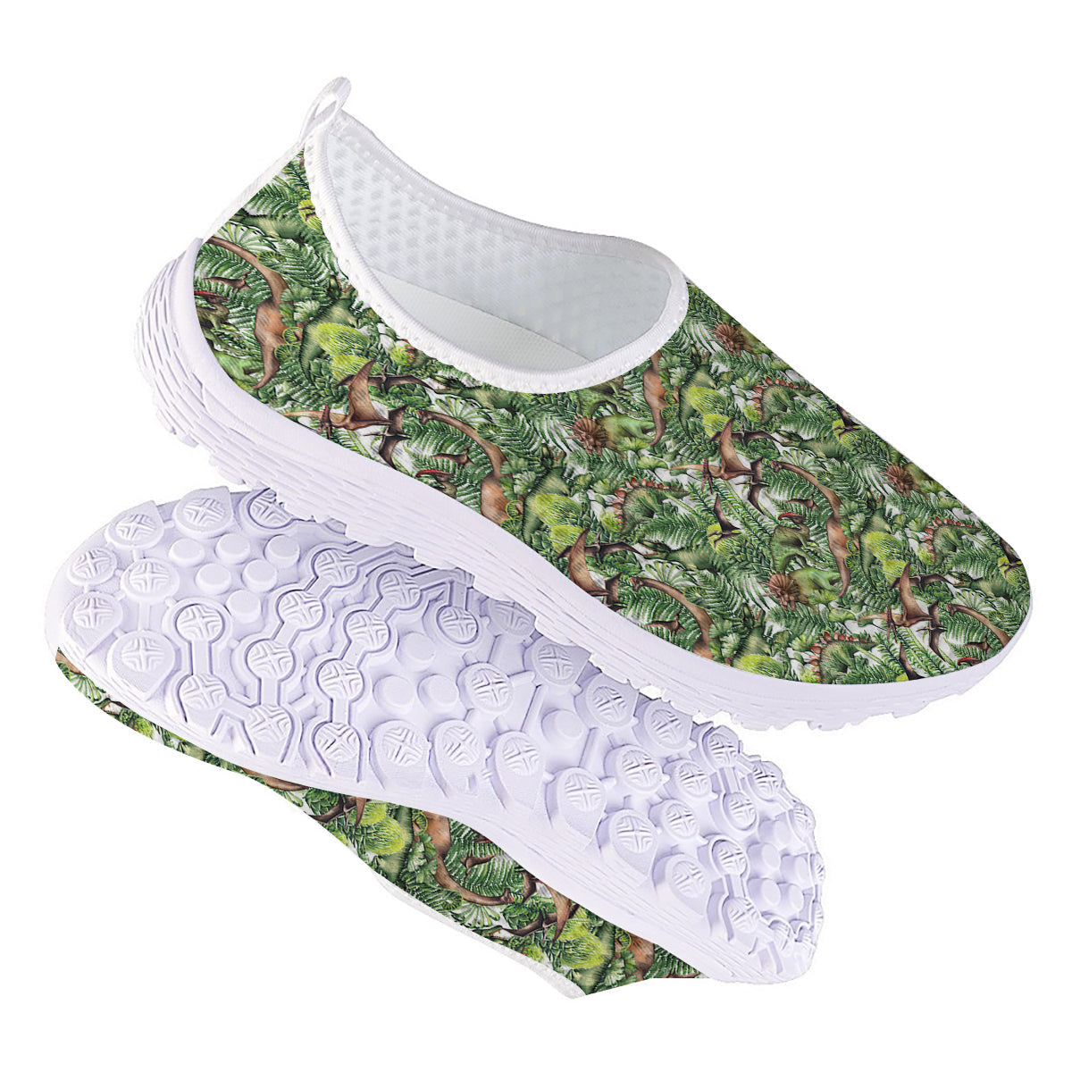 Watercolor Dinosaurs Plants Print Pattern Nurse Shoes-grizzshop