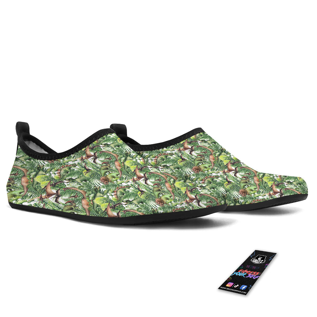 Watercolor Dinosaurs Plants Print Pattern Water Shoes-grizzshop