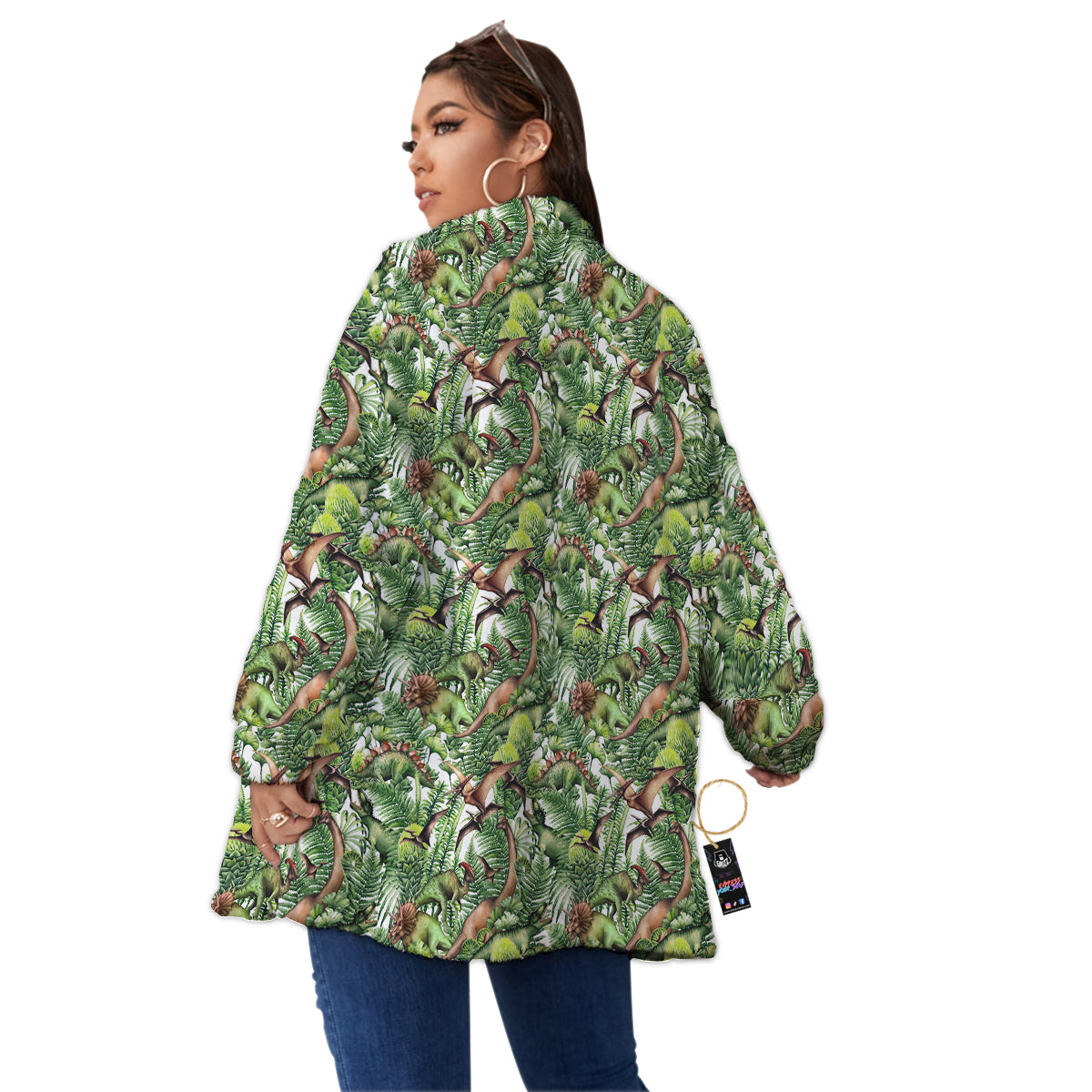 Watercolor Dinosaurs Plants Print Pattern Women's Sherpa Jacket-grizzshop