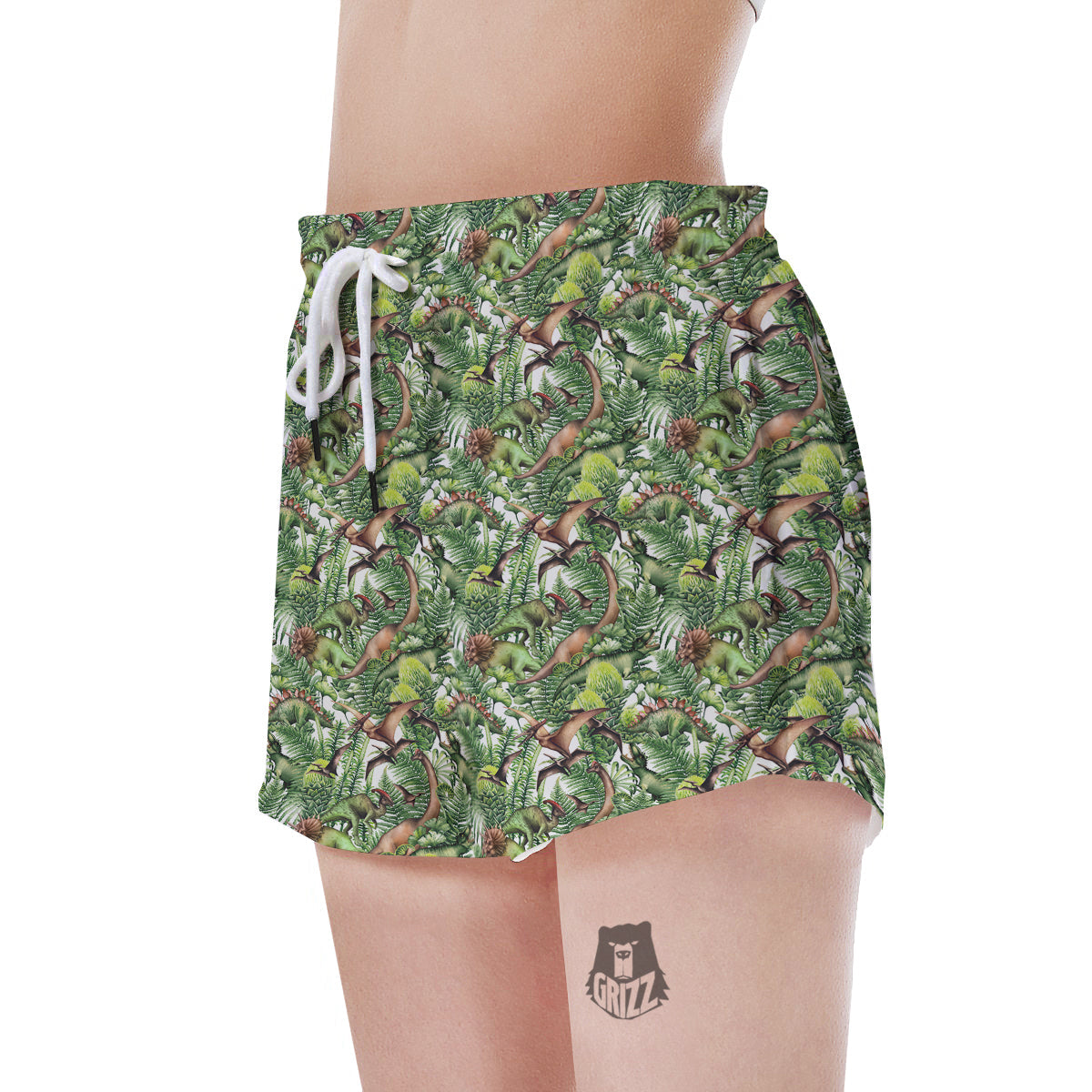 Watercolor Dinosaurs Plants Print Pattern Women's Shorts-grizzshop