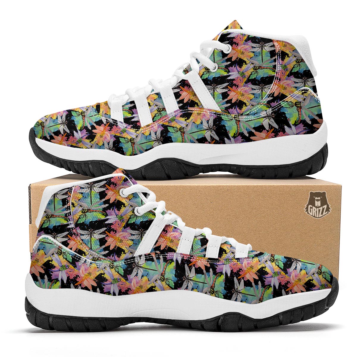 Watercolor Dragonfly White Bball Shoes-grizzshop