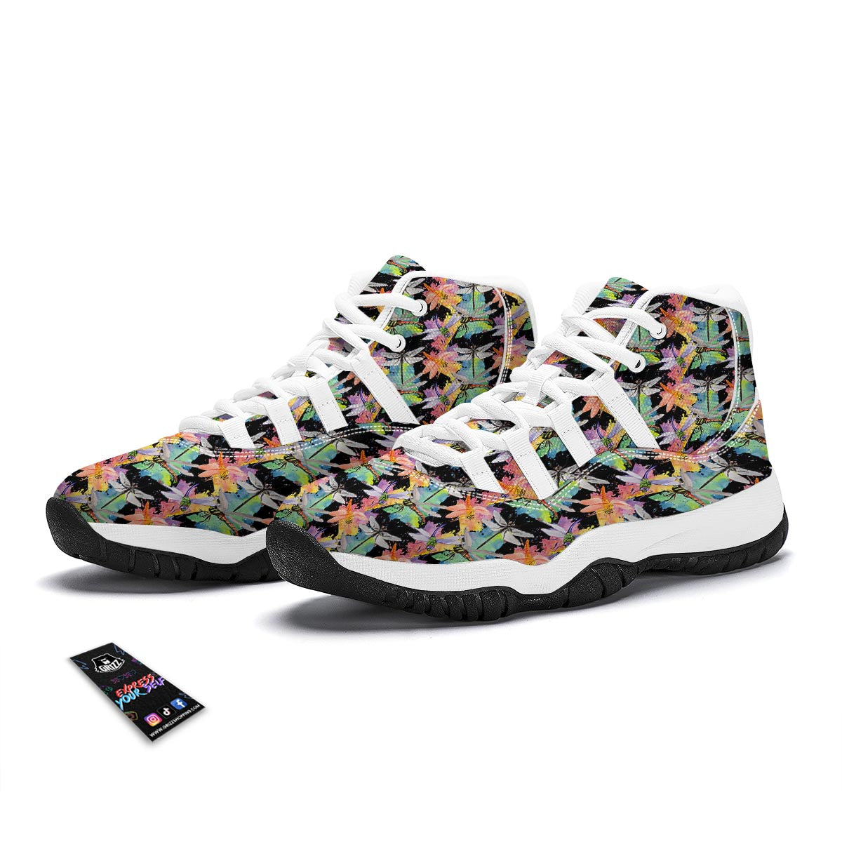 Watercolor Dragonfly White Bball Shoes-grizzshop
