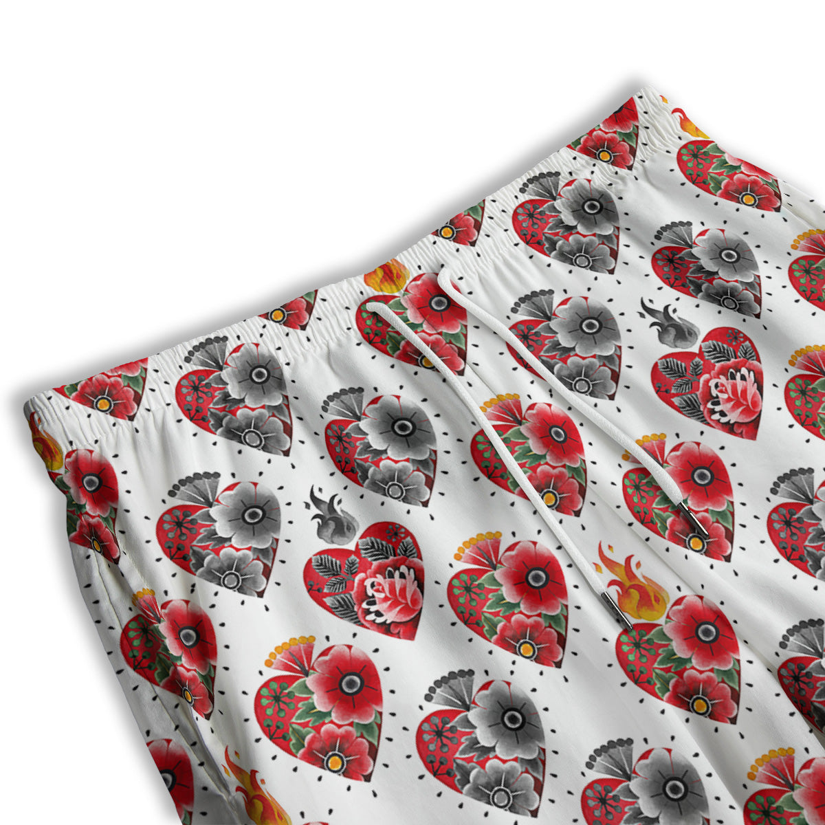 Watercolor Flaming Heart Tattoo Print Pattern Men's Athletic Shorts