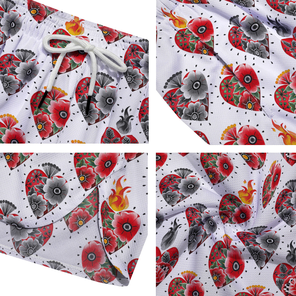 Watercolor Flaming Heart Tattoo Print Pattern Men's Running Shorts-grizzshop