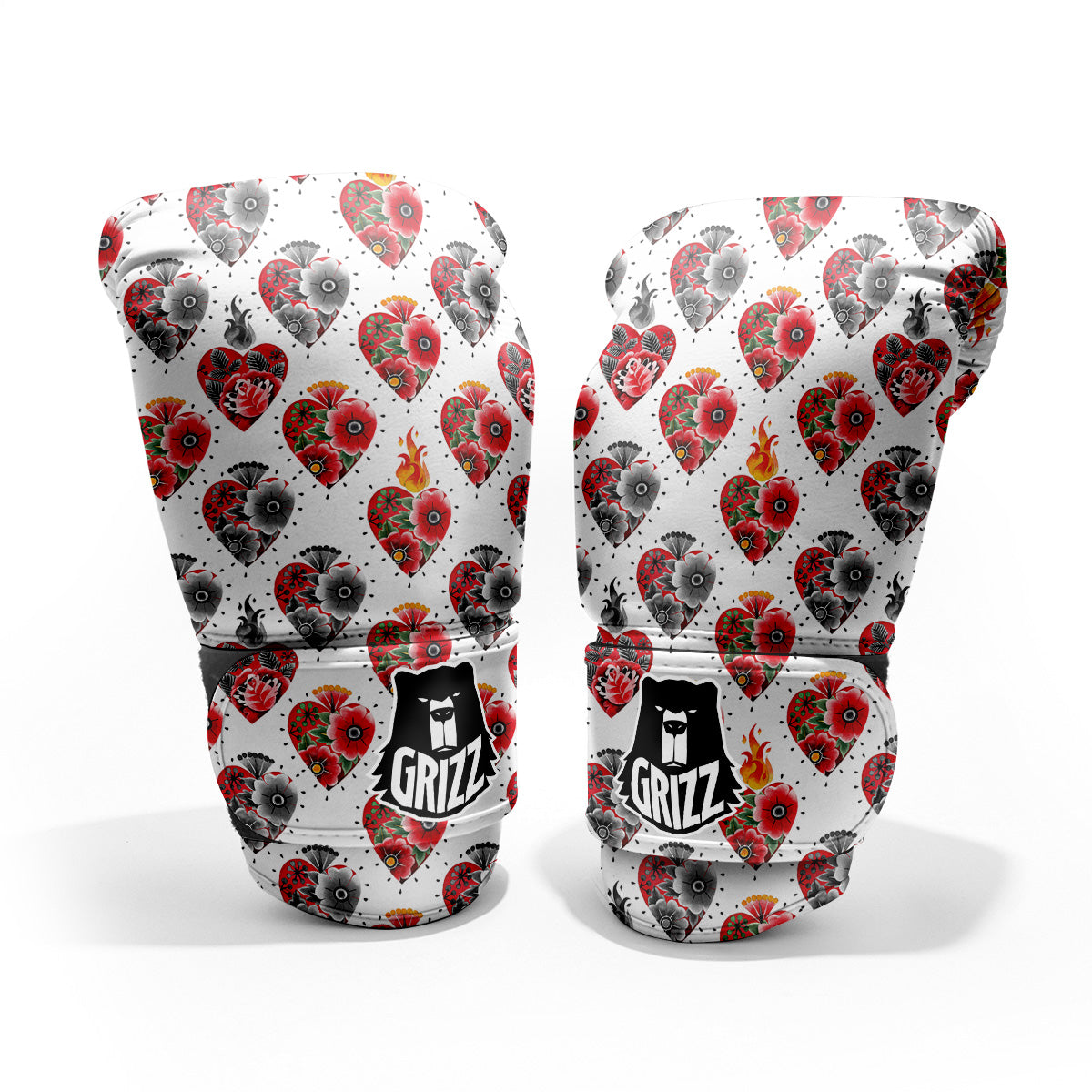 Watercolor Flaming Heart Tattoo Print Pattern Pro Boxing Glove