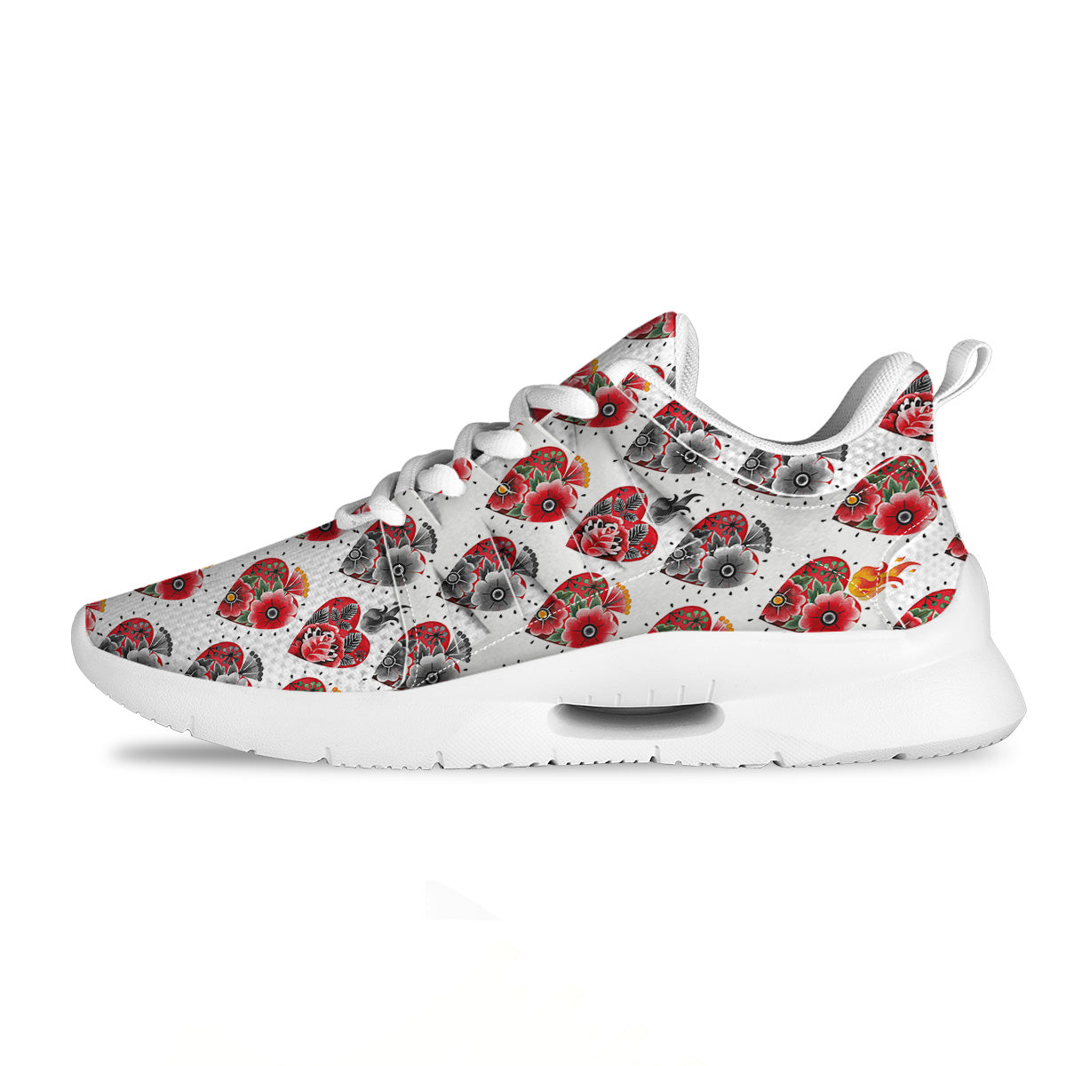 Watercolor Flaming Heart Tattoo Print Pattern Tennis Shoes-grizzshop