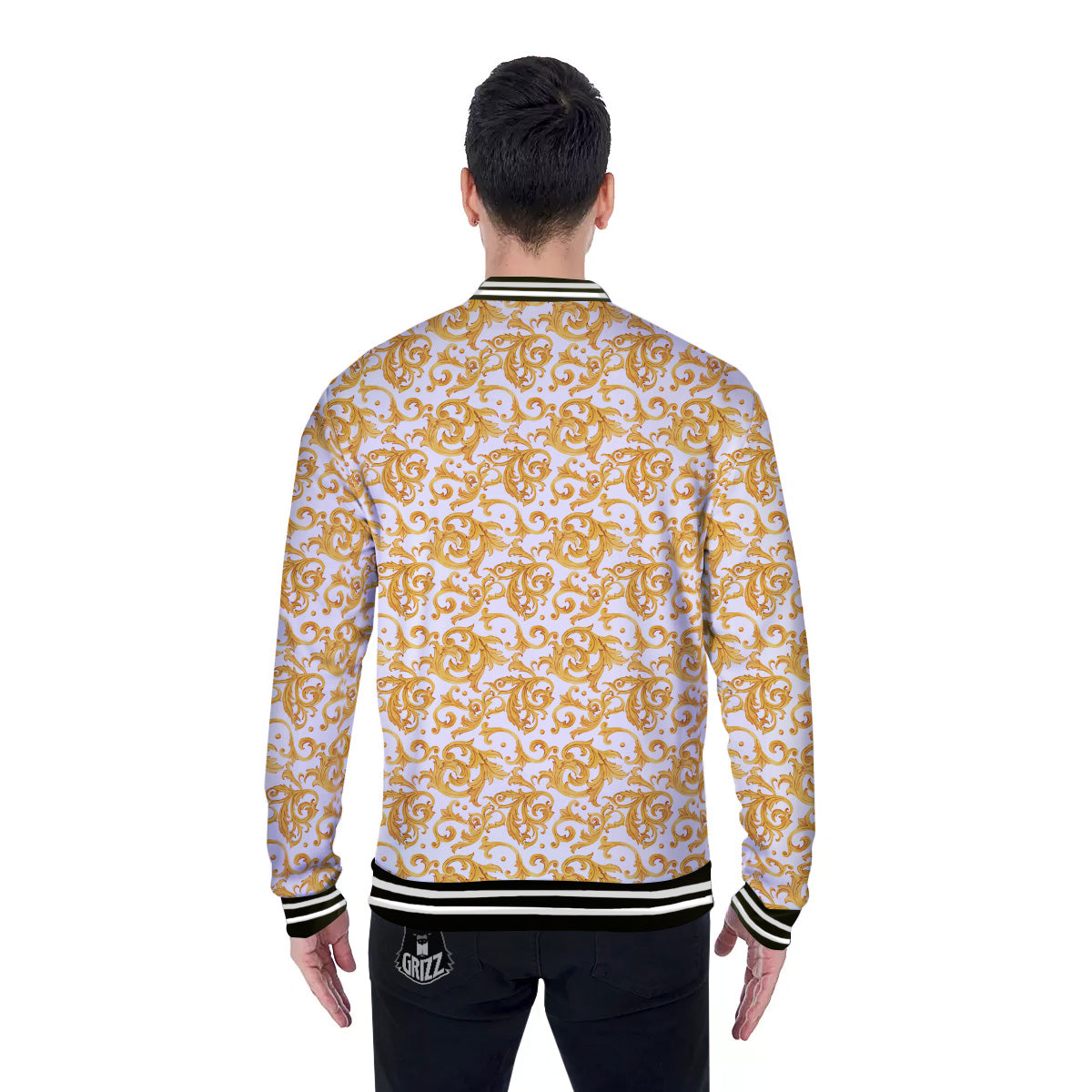 Watercolor Golden Baroque Print Pattern Baseball Jacket-grizzshop