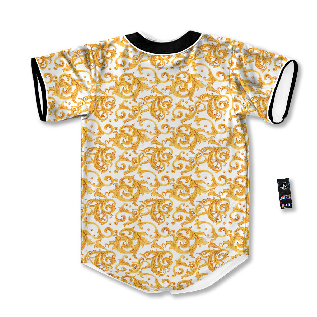 Watercolor Golden Baroque Print Pattern Baseball Jersey-grizzshop