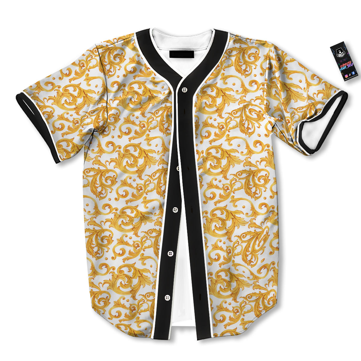 Watercolor Golden Baroque Print Pattern Baseball Jersey-grizzshop