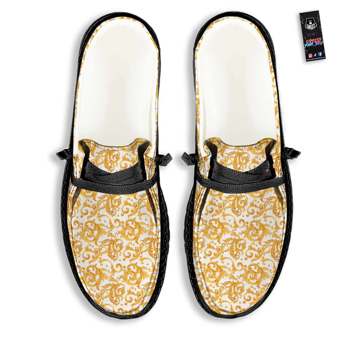 Watercolor Golden Baroque Print Pattern Black Loafers-grizzshop