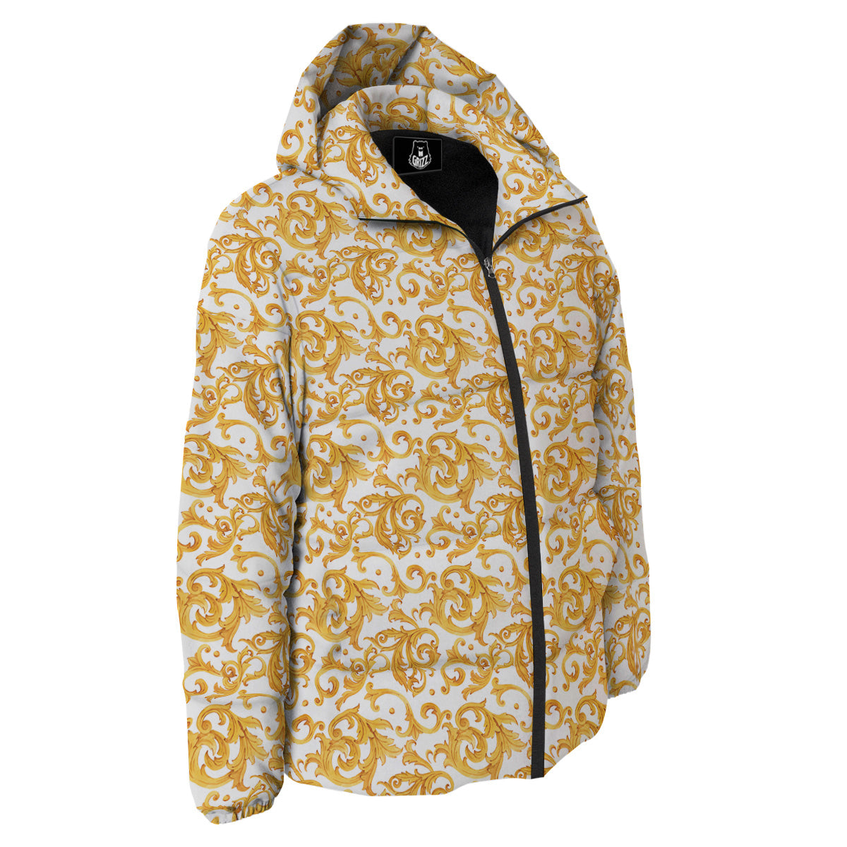 Watercolor Golden Baroque Print Pattern Down Jacket-grizzshop