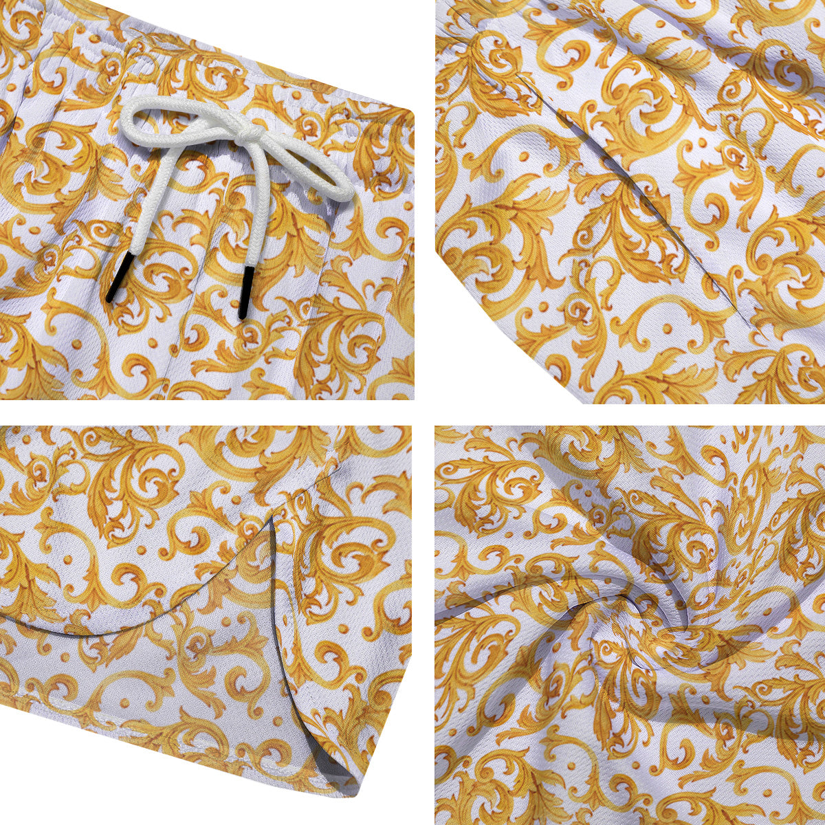 Watercolor Golden Baroque Print Pattern Men's Running Shorts-grizzshop