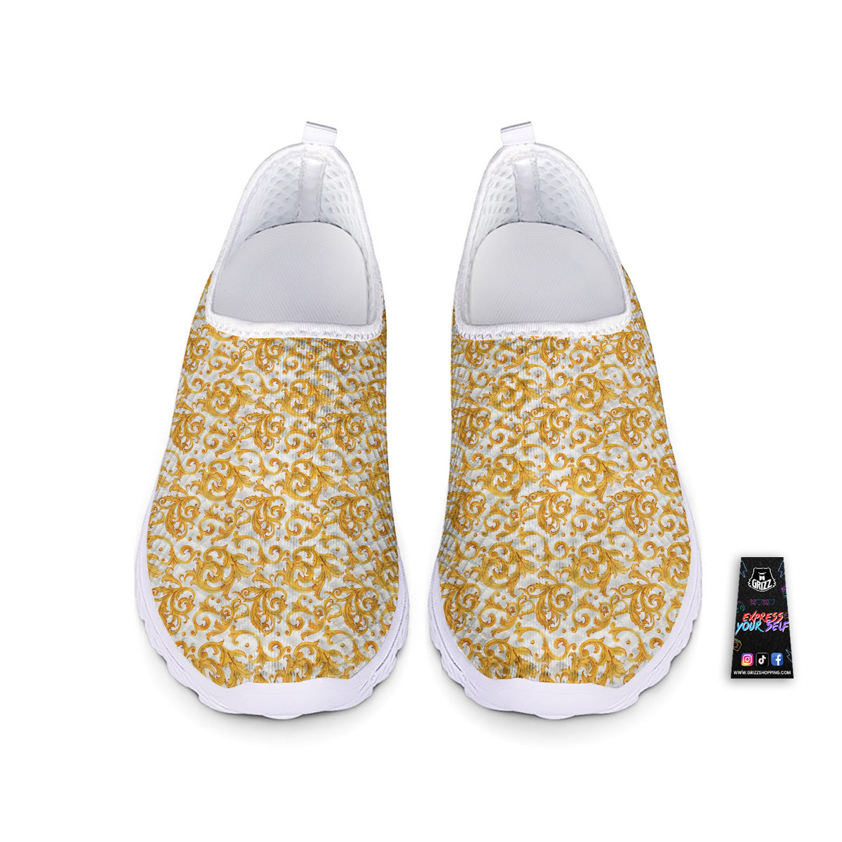 Watercolor Golden Baroque Print Pattern Nurse Shoes-grizzshop
