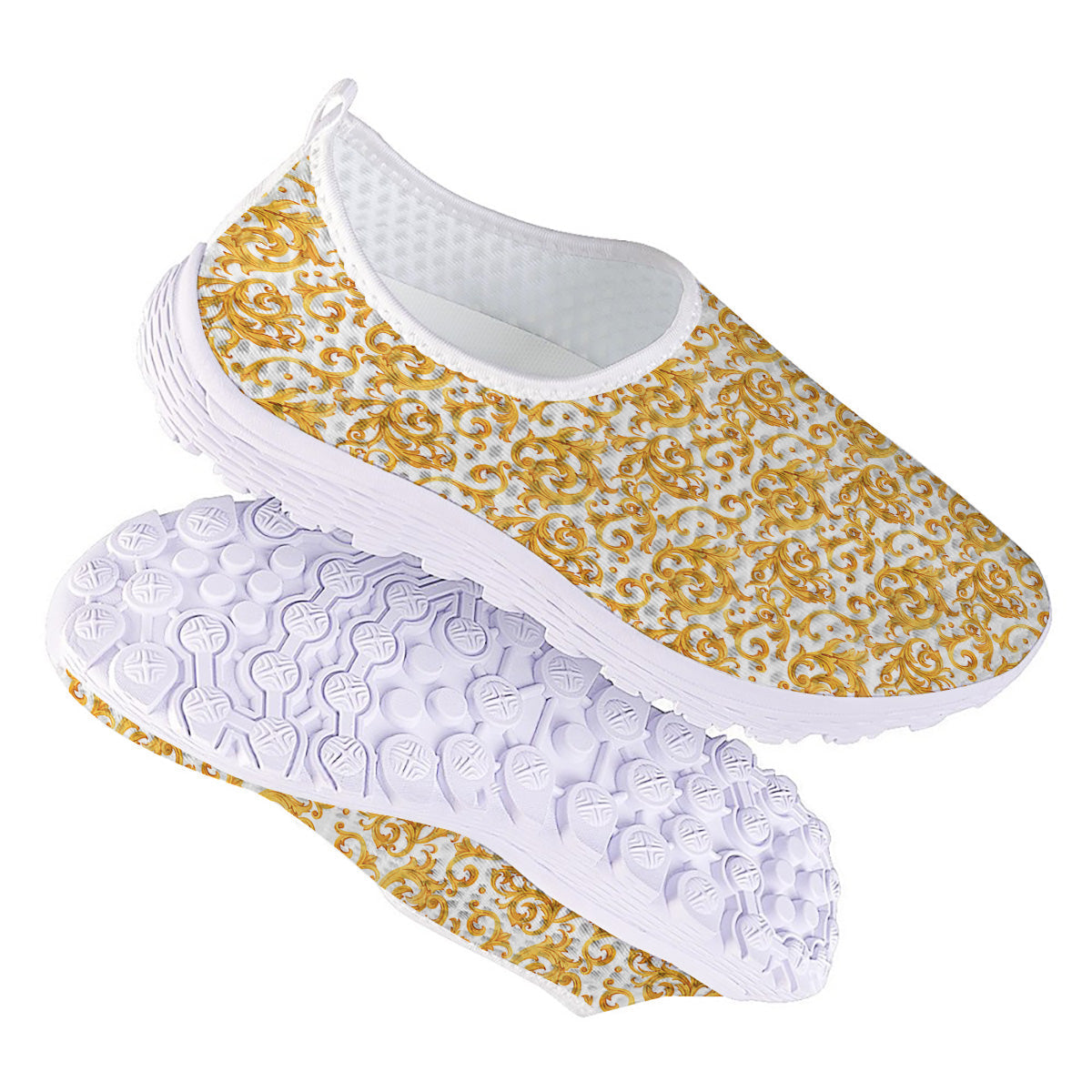 Watercolor Golden Baroque Print Pattern Nurse Shoes-grizzshop