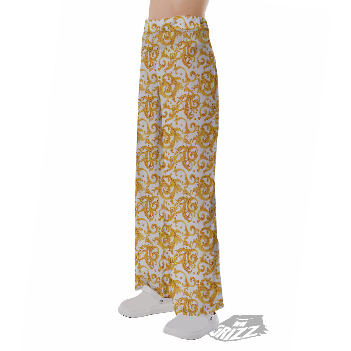 Watercolor Golden Baroque Print Pattern Pajama Pants-grizzshop