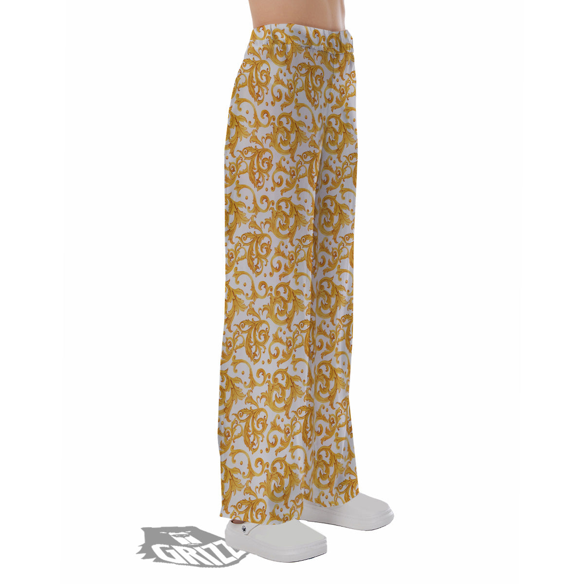 Watercolor Golden Baroque Print Pattern Pajama Pants-grizzshop