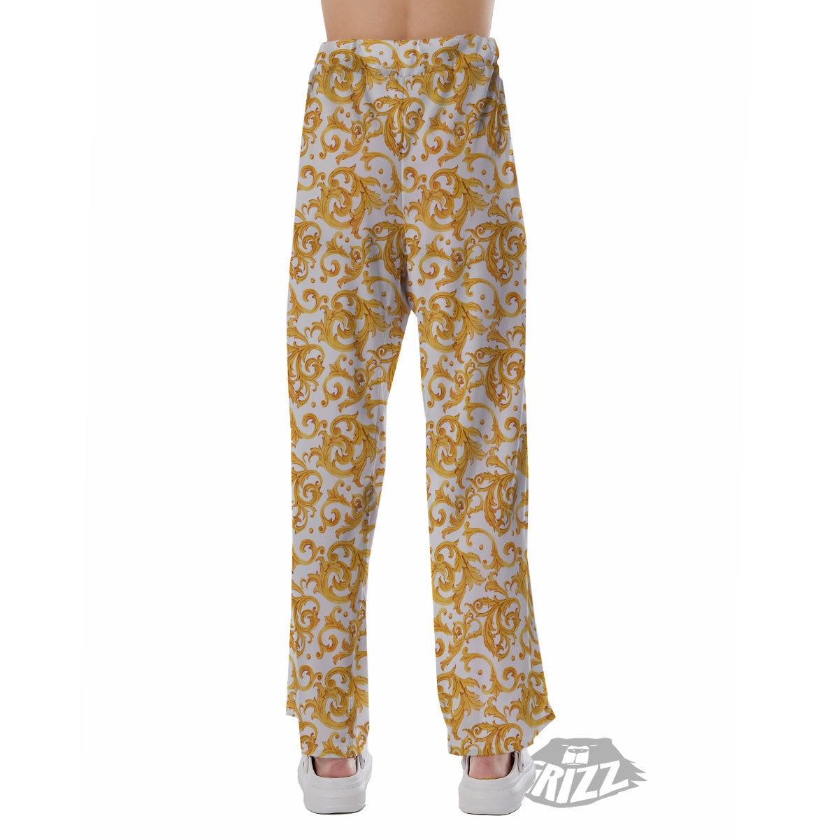 Watercolor Golden Baroque Print Pattern Pajama Pants-grizzshop
