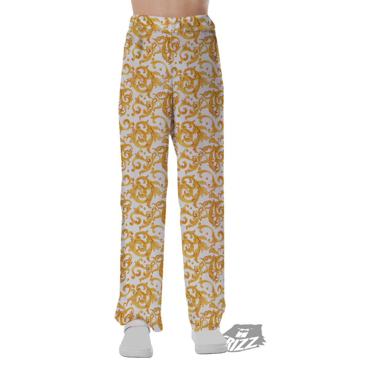 Watercolor Golden Baroque Print Pattern Pajama Pants-grizzshop