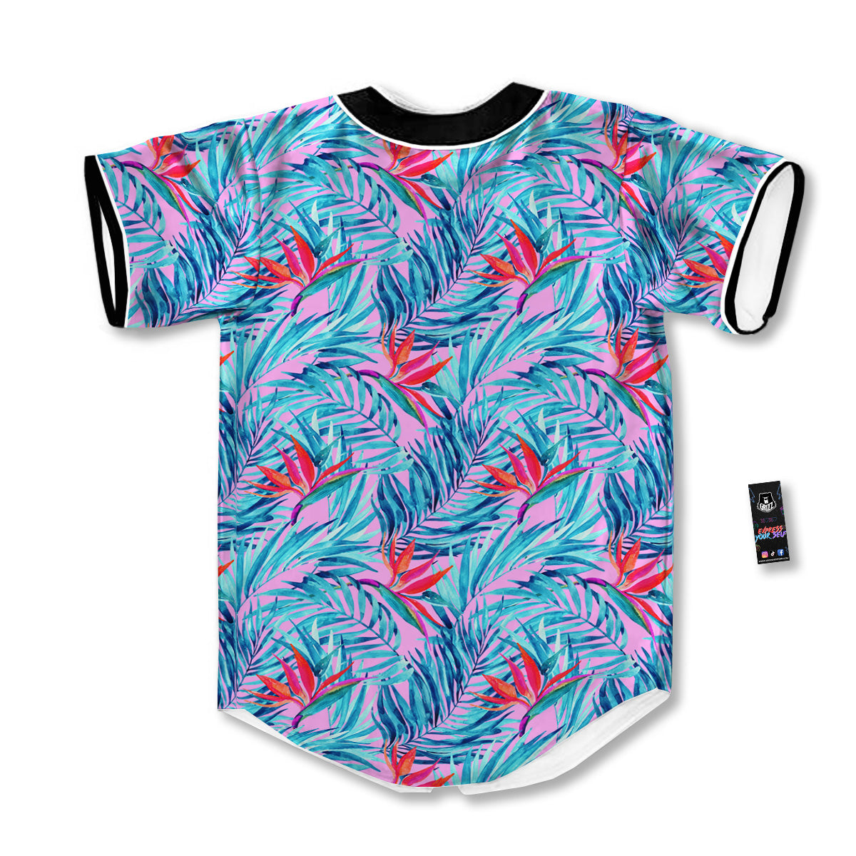 Watercolor Hawaiian Pink And Blue Print Baseball Jersey-grizzshop