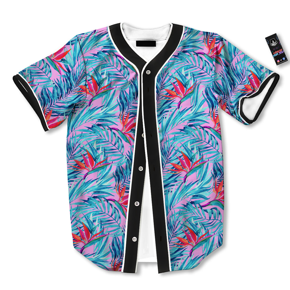 Watercolor Hawaiian Pink And Blue Print Baseball Jersey-grizzshop